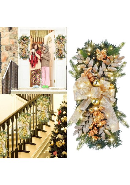 Akülü Ön Aydınlatmalı Merdiven Noel, Ön Kapı Için Noel Çelenkleri, Kapalı Açık Altın Için Asılı Süsler (Yurt Dışından)
