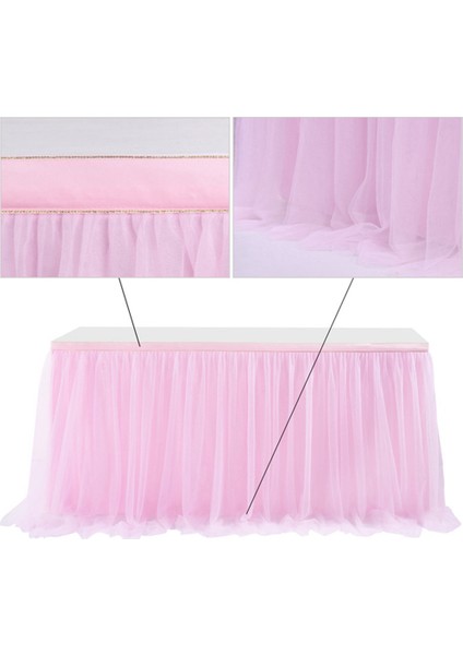 Tül Masa Etek Masa Örtüsü Pembe Doğum Günü Düğün Dekor Masa Örtüsü Kek Tatlı Aranjmanı (4ft) (Yurt Dışından)
