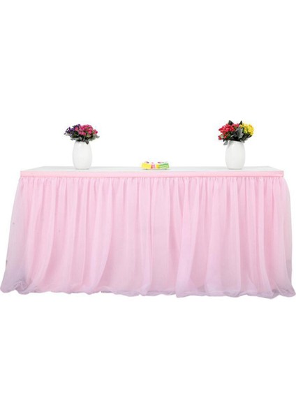 Tül Masa Etek Masa Örtüsü Pembe Doğum Günü Düğün Dekor Masa Örtüsü Kek Tatlı Aranjmanı (4ft) (Yurt Dışından)