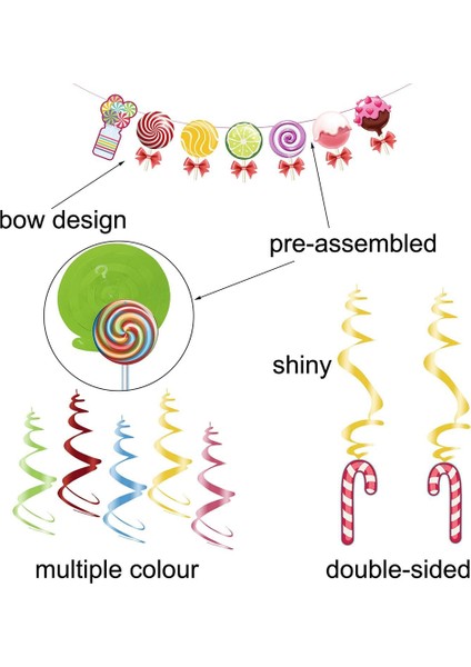 Parti Süslemeleri Seti, Renkli Afiş ve Şeker Parti Asılı Swirls Lolipop Dekorasyon (Yurt Dışından) indirimleri