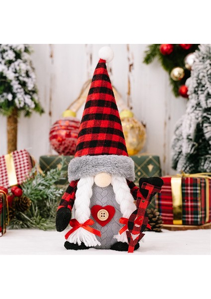 Noel Süslemeleri Noel Şapkası Heykelcik Kırmızı ve Siyah Alfabe Ayakta Gnome Erkek (Yurt Dışından)