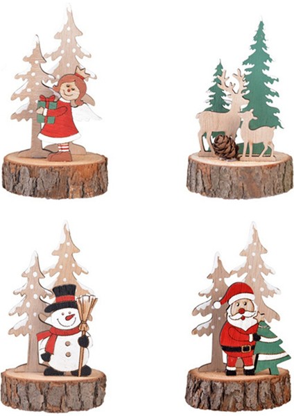 Noel Süs Ahşap Masa Dekorasyonu Noel Ağacı Noel Baba Kar Melek Tipi Ev Süsleri Oturma Odası Süsleri (Yurt Dışından)
