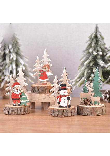 Noel Süs Ahşap Masa Dekorasyonu Noel Ağacı Noel Baba Kar Melek Tipi Ev Süsleri Oturma Odası Süsleri (Yurt Dışından)