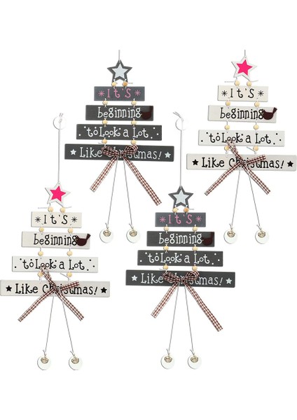 4 Adet Noel Kolye Ahşap El Sanatları Ahşap Kart Noel Pencere Kapı Süslemeleri Için Askı Süsleri (Yurt Dışından)
