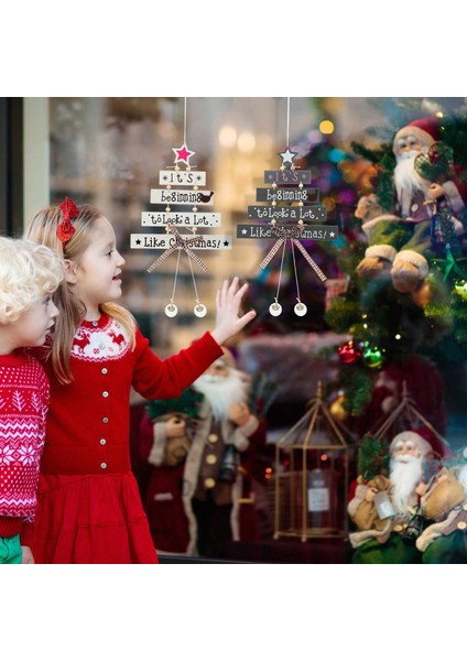 4 Adet Noel Kolye Ahşap El Sanatları Ahşap Kart Noel Pencere Kapı Süslemeleri Için Askı Süsleri (Yurt Dışından)