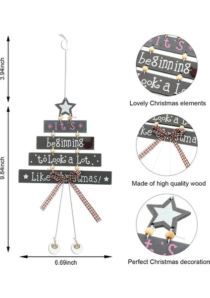 4 Adet Noel Kolye Ahşap El Sanatları Ahşap Kart Noel Pencere Kapı Süslemeleri Için Askı Süsleri (Yurt Dışından)