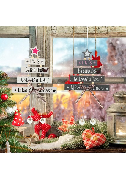 4 Adet Noel Kolye Ahşap El Sanatları Ahşap Kart Noel Pencere Kapı Süslemeleri Için Askı Süsleri (Yurt Dışından)