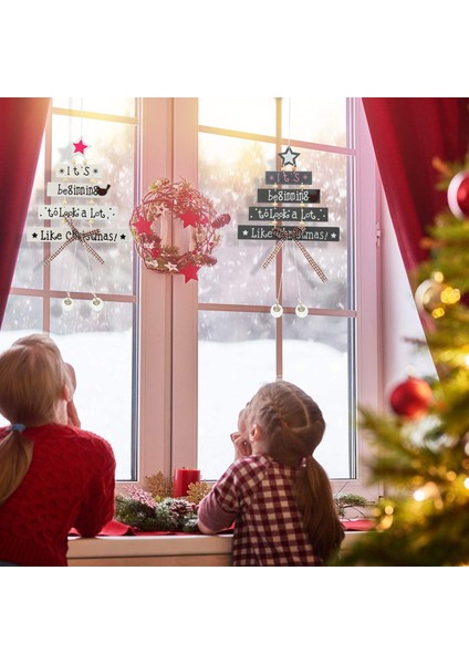 4 Adet Noel Kolye Ahşap El Sanatları Ahşap Kart Noel Pencere Kapı Süslemeleri Için Askı Süsleri (Yurt Dışından)