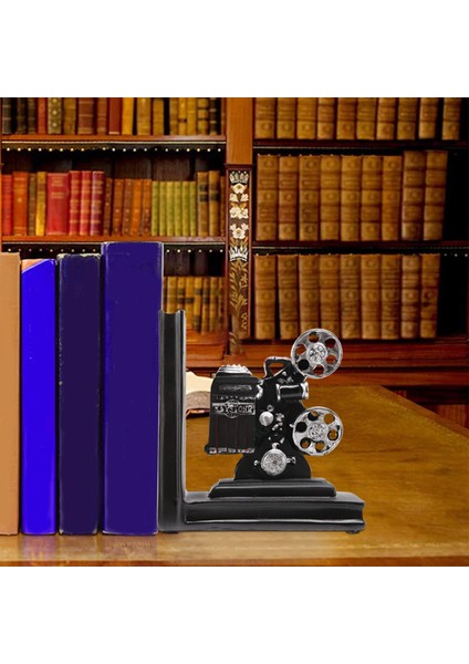 Retro Kamera Bookend Film Film Projektör Siyah Gümüş Koleksiyoncu Projesi Kitaplık Vintage Takı Çalışma Odası Çalışma Ev Dekorasyonu (Yurt Dışından)