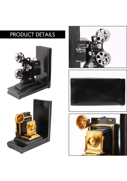 Retro Kamera Bookend Film Film Projektör Siyah Gümüş Koleksiyoncu Projesi Kitaplık Vintage Takı Çalışma Odası Çalışma Ev Dekorasyonu (Yurt Dışından)
