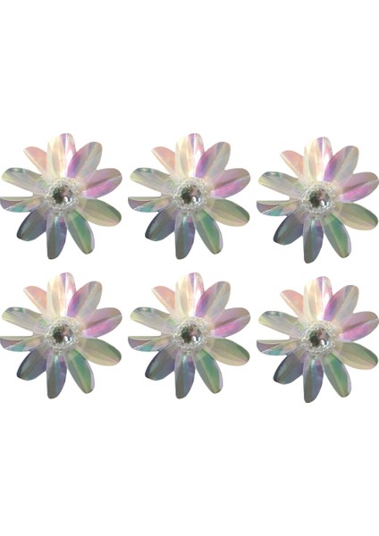 6 Adet Sedefli 2 1/2 Inç Payet Çiçekler Rhinestones Boncuk Aplike, Kristal Boncuklu Çiçek Aplike (Yurt Dışından)