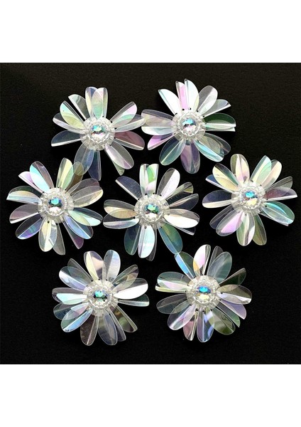 6 Adet Sedefli 2 1/2 Inç Payet Çiçekler Rhinestones Boncuk Aplike, Kristal Boncuklu Çiçek Aplike (Yurt Dışından) fırsatları