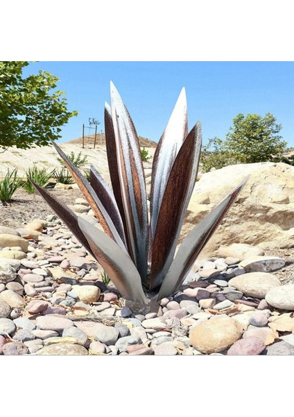 13.7 Inç Rustik Heykel, Dıy El Boyalı Metal Agave Bitkiler, Açık Bahçe Çim Süsleri-Gümüş (Yurt Dışından)