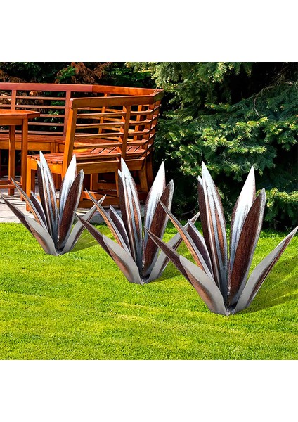 13.7 Inç Rustik Heykel, Dıy El Boyalı Metal Agave Bitkiler, Açık Bahçe Çim Süsleri-Gümüş (Yurt Dışından) modelleri