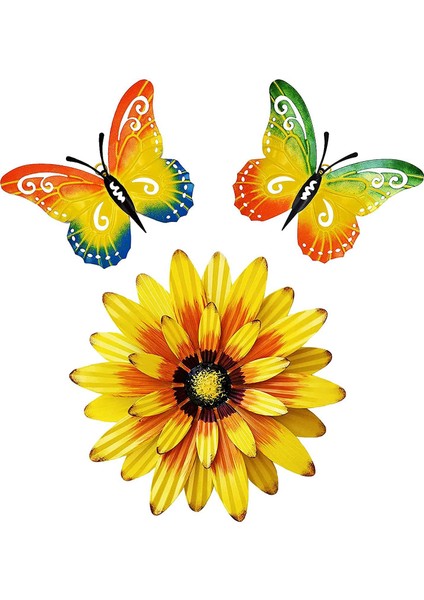 3 Set Metal Kelebek ve Çiçek Duvar Dekoru Dış Mekan Duvar Sanatı, Ev Bahçe Yard Çit Sundurma Ağacı Için Duvar Heykelleri (Yurt Dışından)