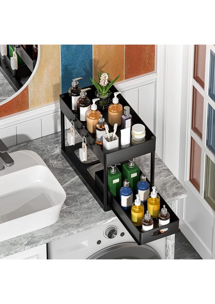 Alt Sürgülü Dolap Sepeti Düzenleyici, 2. Kat Soyunma Alt Banyo Lavabo Saklama Kutusu (Yurt Dışından) fiyatları