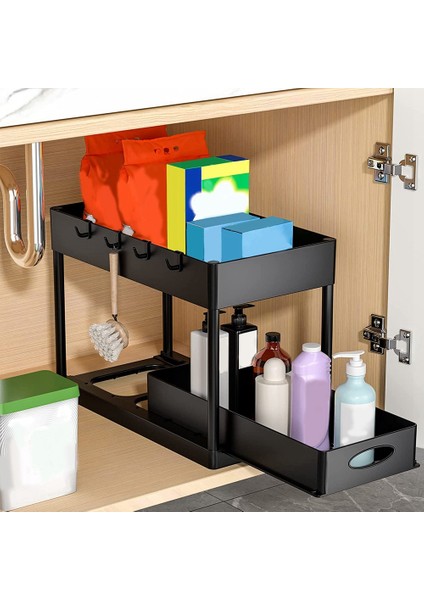 Alt Sürgülü Dolap Sepeti Düzenleyici, 2. Kat Soyunma Alt Banyo Lavabo Saklama Kutusu (Yurt Dışından) fırsatları