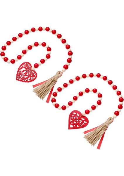 2 Parça Günü Kalp Ahşap Boncuk Çelenkler Çiftlik Evi Boncuk Asılı Çelenkler Ev Partisi Dekoru Için (Yurt Dışından)