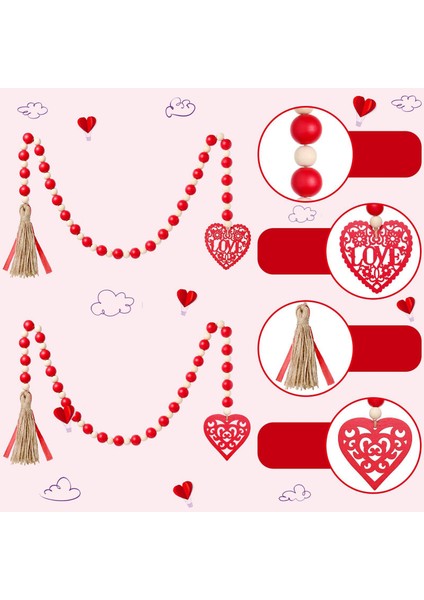 2 Parça Günü Kalp Ahşap Boncuk Çelenkler Çiftlik Evi Boncuk Asılı Çelenkler Ev Partisi Dekoru Için (Yurt Dışından) fiyatları