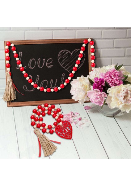 2 Parça Günü Kalp Ahşap Boncuk Çelenkler Çiftlik Evi Boncuk Asılı Çelenkler Ev Partisi Dekoru Için (Yurt Dışından) modelleri