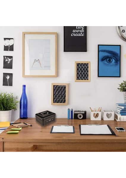 Kilitli Saklama Tepsili Dayanıklı Metal Para Kutusu - Şifreli Kilitli Küçük Para Kutusu 15 x 12 x 7,7 cm (Siyah), (Yurt Dışından)