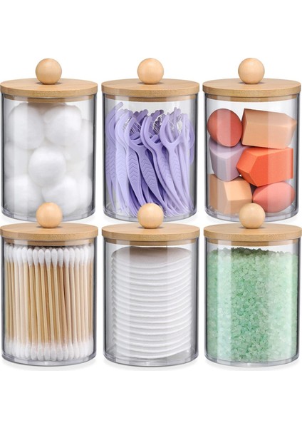 Bambu Kapaklı 6'lı Paket Tutucu Dağıtıcı Seti, Banyo Teneke Kutu Aksesuarları, Depolama Düzenleyici, Şeffaf (Yurt Dışından) fiyatları