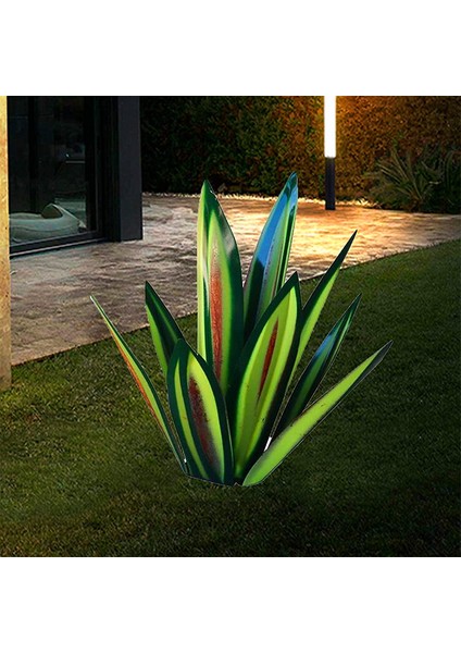 13.7 Inç Rustik Heykel, Dıy El Boyalı Metal Agave Bitkiler, Açık Bahçe Çim Süsleri-Yeşil (Yurt Dışından)