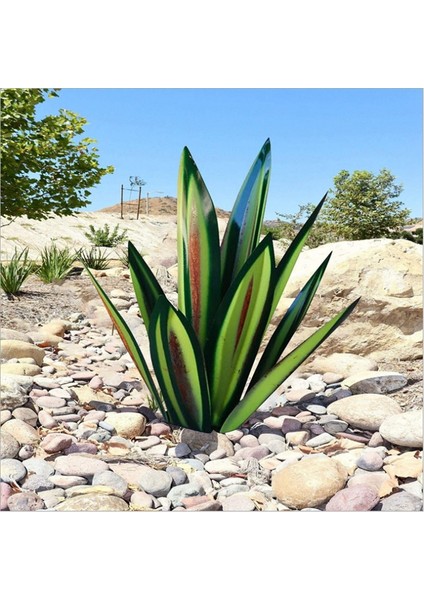 13.7 Inç Rustik Heykel, Dıy El Boyalı Metal Agave Bitkiler, Açık Bahçe Çim Süsleri-Yeşil (Yurt Dışından)