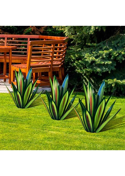 13.7 Inç Rustik Heykel, Dıy El Boyalı Metal Agave Bitkiler, Açık Bahçe Çim Süsleri-Yeşil (Yurt Dışından)