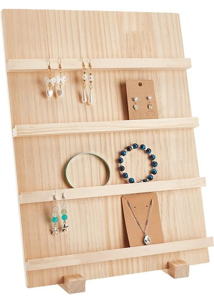 4 Katmanlı Ahşap Küpe Ekran Standı, Yuvaları ile Sergi Takı Depolama Göstermek Için Rustik Küpe Ekran Kartı Tutucu (Yurt Dışından)