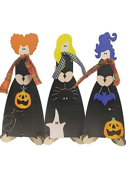 3 Adet Mini 3D Cadılar Bayramı Ahşap Tabelalar Standı ile 7.9 Inç x 3.15 Inç Dekoratif Tabela Masa Üstü Sanat Dekoru Ahşap Bloklar (Yurt Dışından)