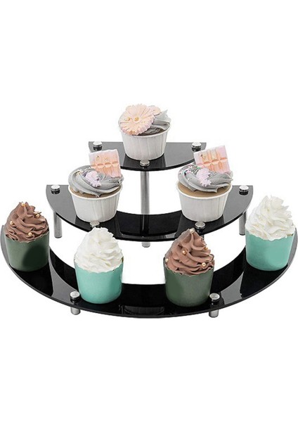Akrilik Yükselticiler Ekran Standı, 3 Katmanlı Siyah Cupcake Standı Ekran Tutucu Yarım Ay Tatlı Standı Organizatör Raf (Yurt Dışından)