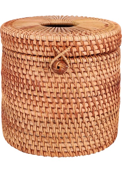Rattan Doku Kutusu Tuvalet Kağıdı Kapağı Hasır Dekoratif Tutucular, Depolama Için Kapaklı Tek Rulo ve Banyoda Dokular (Yurt Dışından)