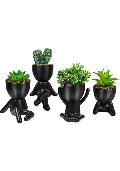 4 Adet Yapay Etli Yetiştiricilerinin, Mini Saksı Seramik Etli Dekor, Insan Şekilli Siyah Tencere Küçük Tencere (Yurt Dışından)