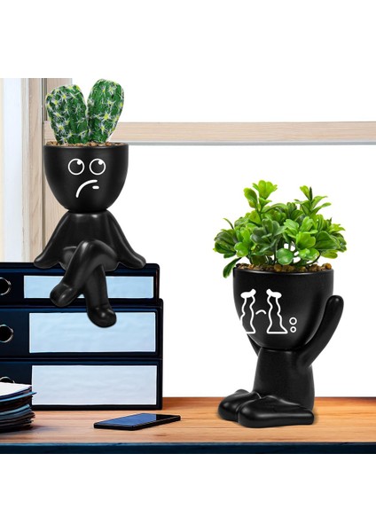 4 Adet Yapay Etli Yetiştiricilerinin, Mini Saksı Seramik Etli Dekor, Insan Şekilli Siyah Tencere Küçük Tencere (Yurt Dışından) modelleri