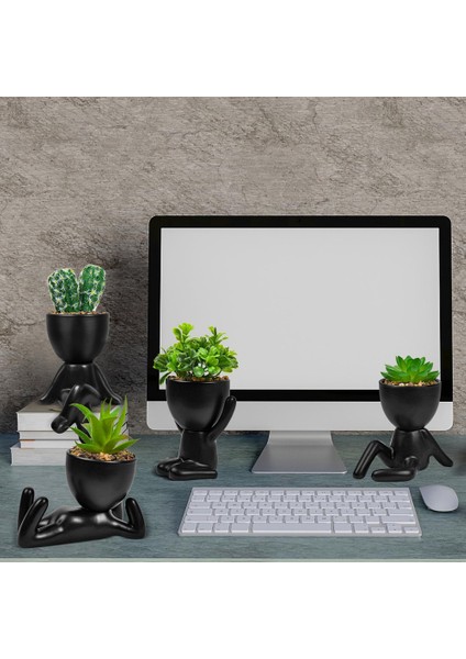 4 Adet Yapay Etli Yetiştiricilerinin, Mini Saksı Seramik Etli Dekor, Insan Şekilli Siyah Tencere Küçük Tencere (Yurt Dışından) fırsatları