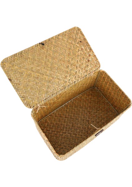 El Yapımı Saman Dokuma Depolama Sepeti Kapaklı Makyaj Organizatör Saklama Kutusu Deniz Çayırı Çamaşır Sepetleri Rattan Mücevher Kutusu(S) (Yurt Dışından) indirimleri