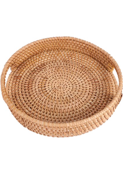 Rattan El Dokuma Yuvarlak Yüksek Duvar Ayırma Tepsisi Kahvaltı, Içecek, Atıştırmalık Için Kulplu Gıda Saklama Plakası (S-30CM) (Yurt Dışından)