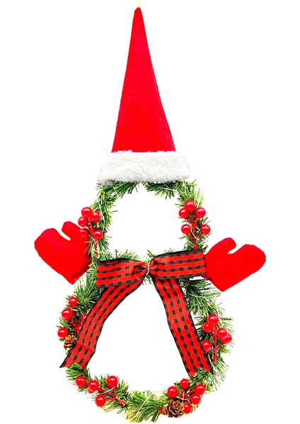 Işıklı Noel Çelenk Dekorasyonu, Şapka ve Fiyonklu Şekil Çelengi, Evin Ön Kapısı Için Çam Iğnesi Kırmızı Meyve Çelengi (Yurt Dışından)
