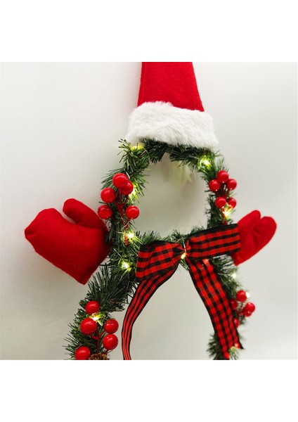 Işıklı Noel Çelenk Dekorasyonu, Şapka ve Fiyonklu Şekil Çelengi, Evin Ön Kapısı Için Çam Iğnesi Kırmızı Meyve Çelengi (Yurt Dışından)