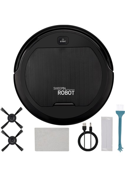 Otomatik Robot Temizleyici Akıllı Zemin Robotu Elektrikli Süpürge Otomatik Temizleyici Kenar Temiz Ev Zemin Robotu, Siyah (Yurt Dışından)