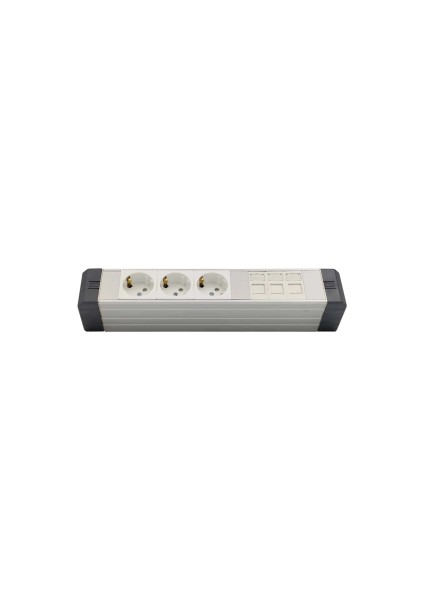 Yatay Donatılmış Alüminyum Brotik 3'li Blok Priz + 3 Cat3 Telefon Veya Cat5 – CAT11 Data Prizi