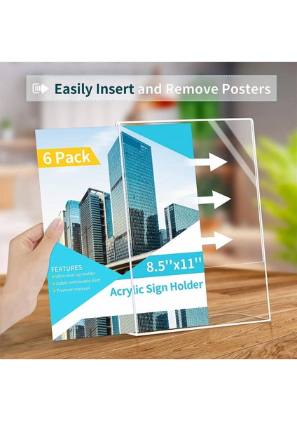 Annecy Tabela Tutucu 8.5X11 6'lı Paket, Şeffaf Eğimli Plastik Tabela Tutucu 8.5 x 11 Ayakta, Dikey Ekran Menü, Belge (Yurt Dışından) indirimleri