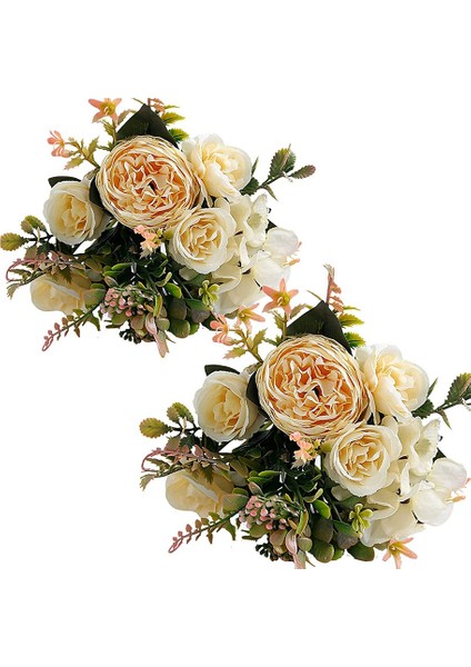 2 Adet, Ortanca Çiçek Buketi Masa Düğün Buketleri Parti Ev Dekorasyonu Için (Şampanya) (Yurt Dışından)