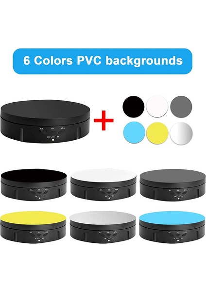 Motorlu Döner Teşhir Standı, 6 Pvc Arka Planlı 360 Derece Fotoğraf Döner Tablası, / USB Güç Kaynağı Siyah (Yurt Dışından)