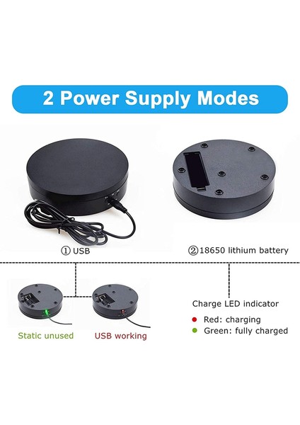 Motorlu Döner Teşhir Standı, 6 Pvc Arka Planlı 360 Derece Fotoğraf Döner Tablası, / USB Güç Kaynağı Siyah (Yurt Dışından)