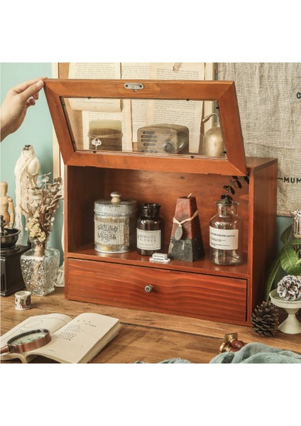 Retro Masaüstü Saklama Kutusu Dresser Kozmetik Raf Toz Geçirmez Çevirme Ahşap Antika Dolap Çay Seti Ahşap Kutu Depolama Dolabı (Yurt Dışından) fiyatları