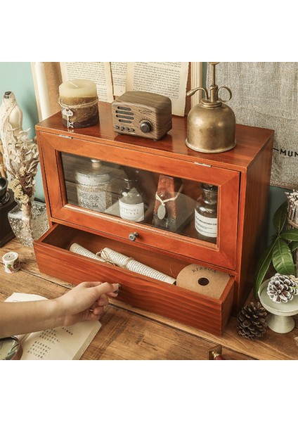 Retro Masaüstü Saklama Kutusu Dresser Kozmetik Raf Toz Geçirmez Çevirme Ahşap Antika Dolap Çay Seti Ahşap Kutu Depolama Dolabı (Yurt Dışından) modelleri