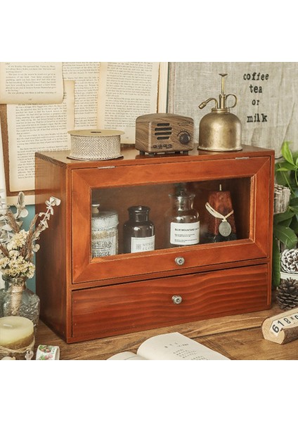 Retro Masaüstü Saklama Kutusu Dresser Kozmetik Raf Toz Geçirmez Çevirme Ahşap Antika Dolap Çay Seti Ahşap Kutu Depolama Dolabı (Yurt Dışından) fırsatları