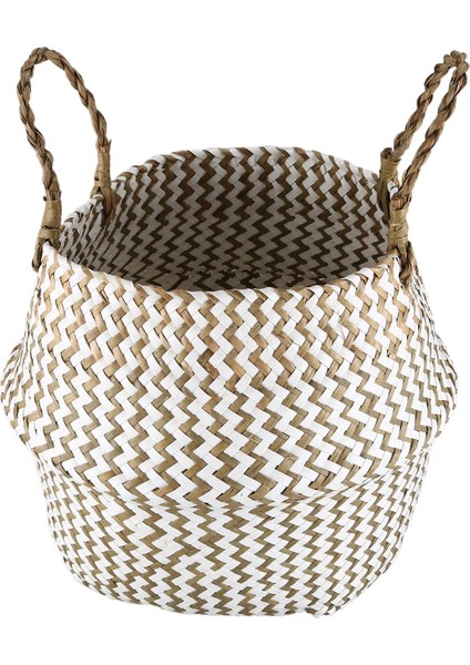 Katlanabilir El Yapımı Deniz Çayırı Depolama Sepeti Hasır Rattan Göbek Saman Bahçe Saksı Dalga Desen Ekici Elbise Sepeti Bej (Yurt Dışından) fiyatları